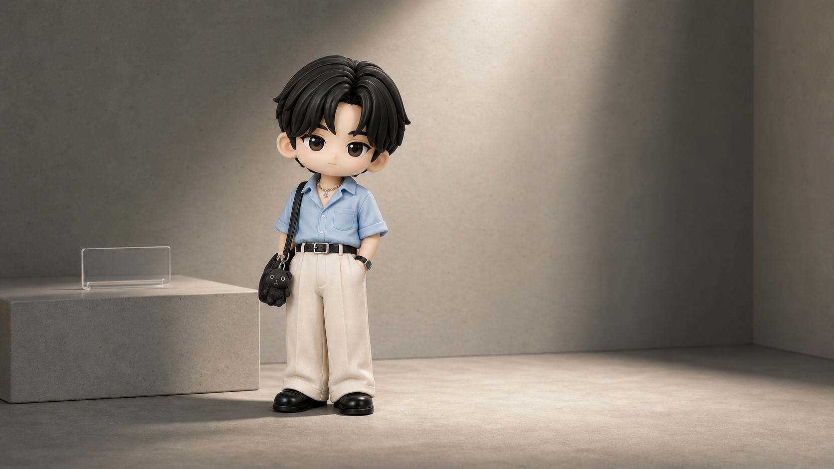 TIGER collectible figure standing in a concrete showroom